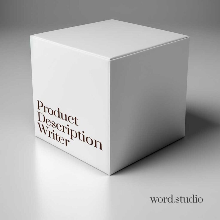 A white box with product description writer written on the side.