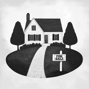 Illustration of a house with a for sale sign in front