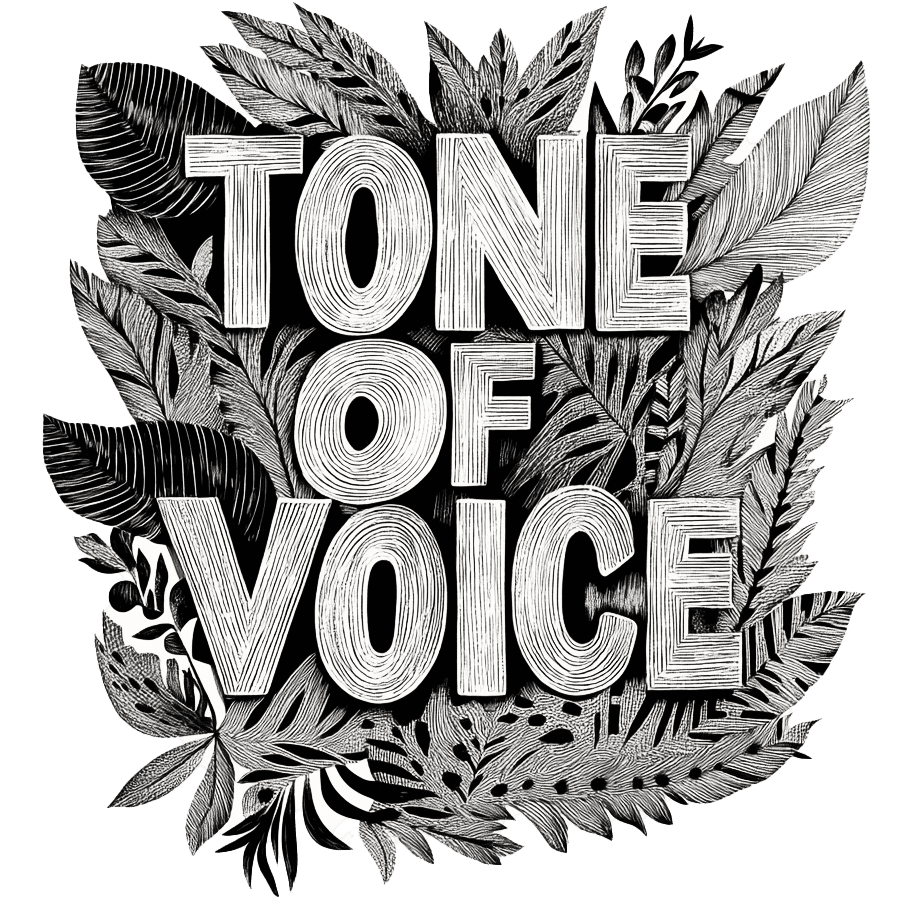 the words "tone of voice" illustrated with leaves all around