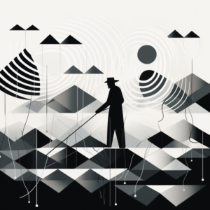 Abstract representation of a man fishing. This is a cover icon for "Conversion Catalyst AI Tool"