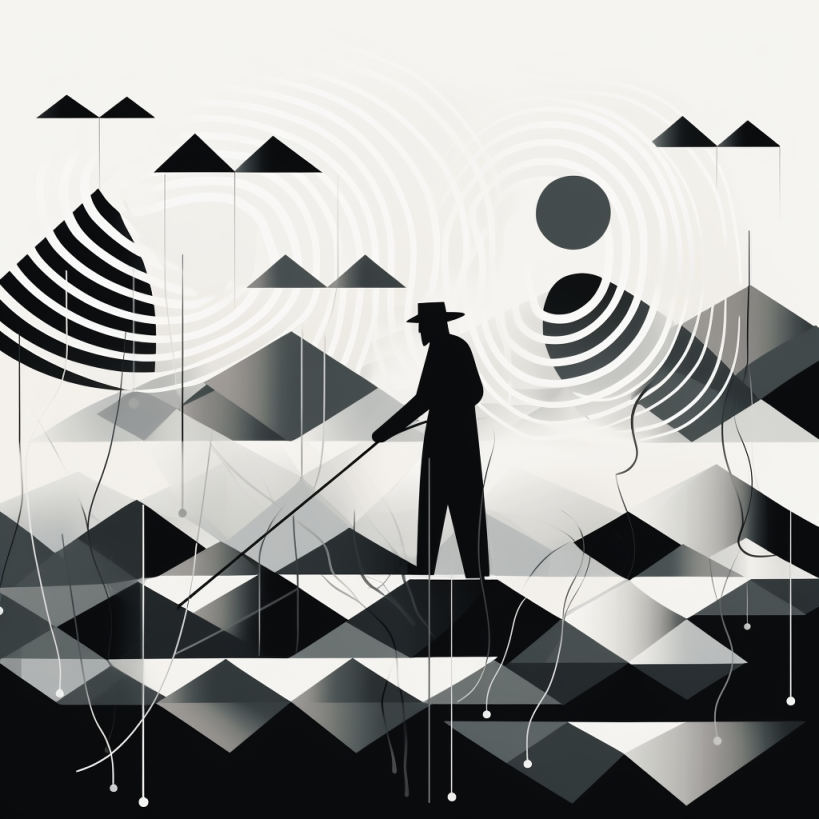 Abstract representation of a man fishing. This is a cover icon for "Conversion Catalyst AI Tool"