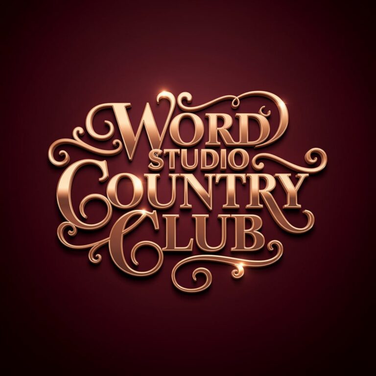 Word Studio Country Club Gold Lettering on Maroon Background