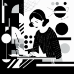 Illustration of a woman at a desk writing, presumably paraphrasing text.