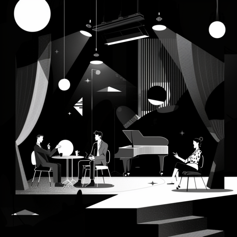 A stage scene in an improv comedy club
