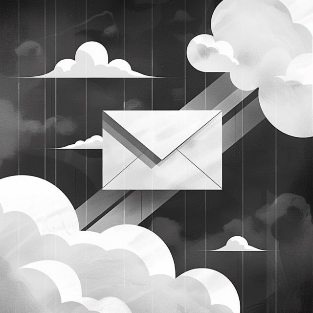 Email Reply Generator An envelope floating in the sky, abstract