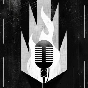 A microphone on fire symbolizing a roast