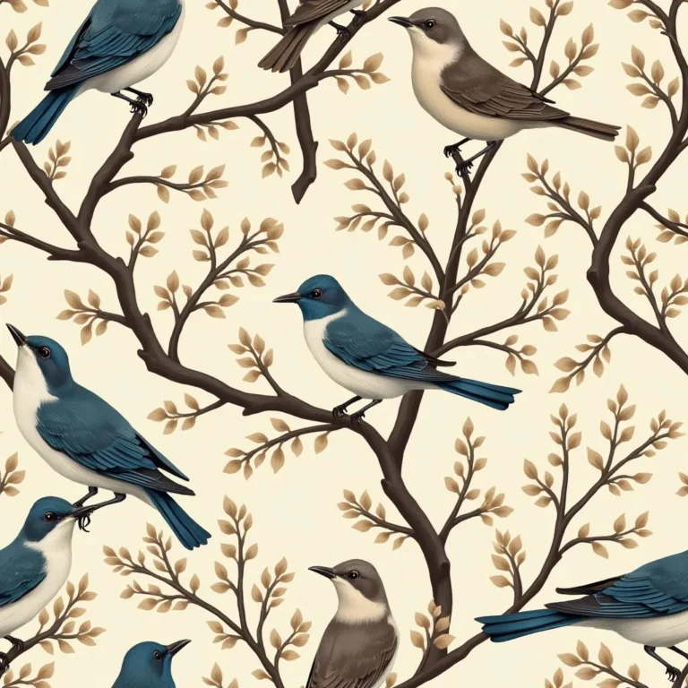 Seamless texture of birds and branches generated by AI