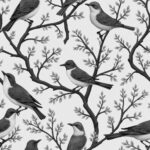 A seamless texture with birds and branches