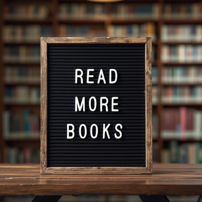 A letter board with "Read More Books" written in removable letters, displayed in a library