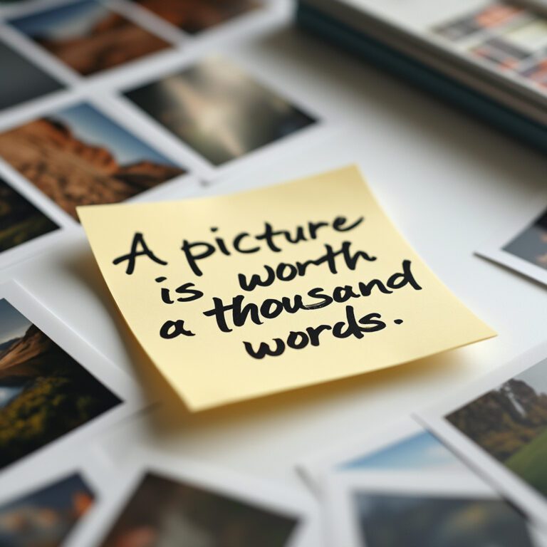 Sticky note with "A Picture is Worth a Thousand Words" written on it.