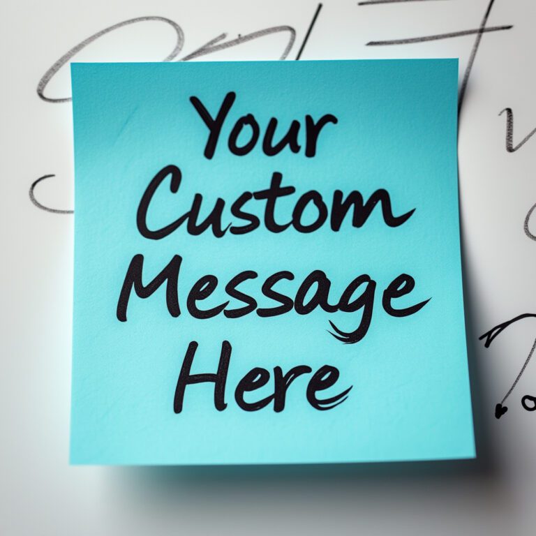 Blue paper post-it note with the words "Your Custom Message Here" written on it.