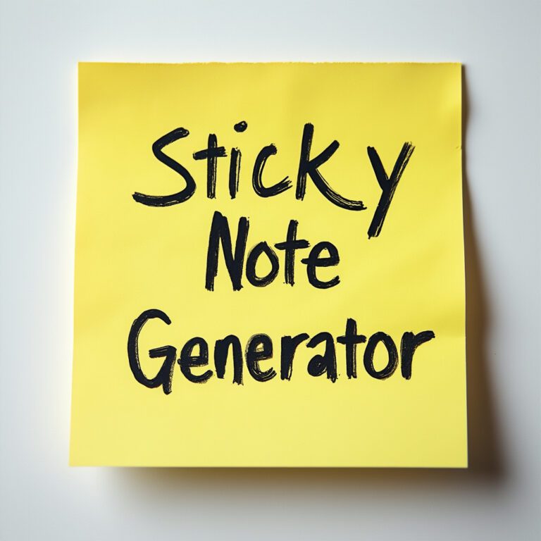 Yellow sticky note on white background with "Sticky Note Generator" written on it.
