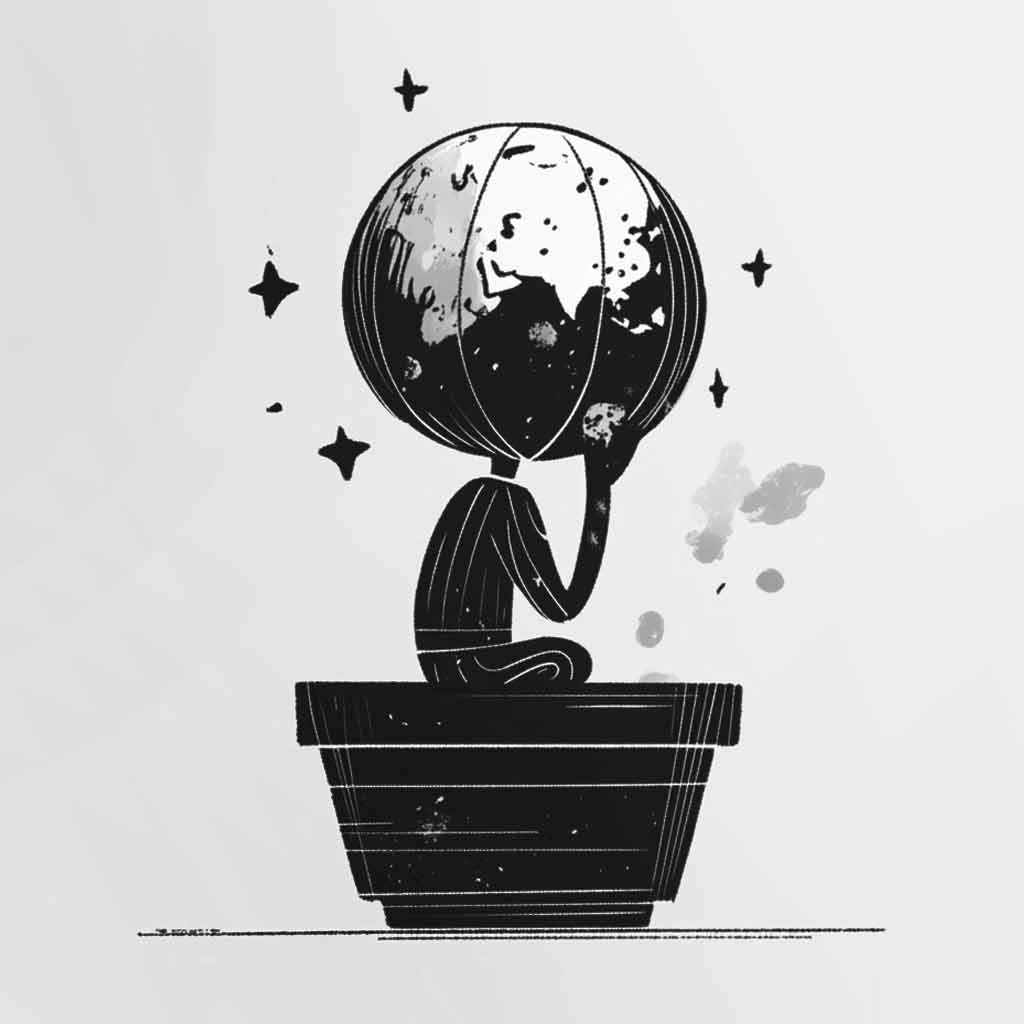 A man with a globe for a head representing the idiom infuser generator