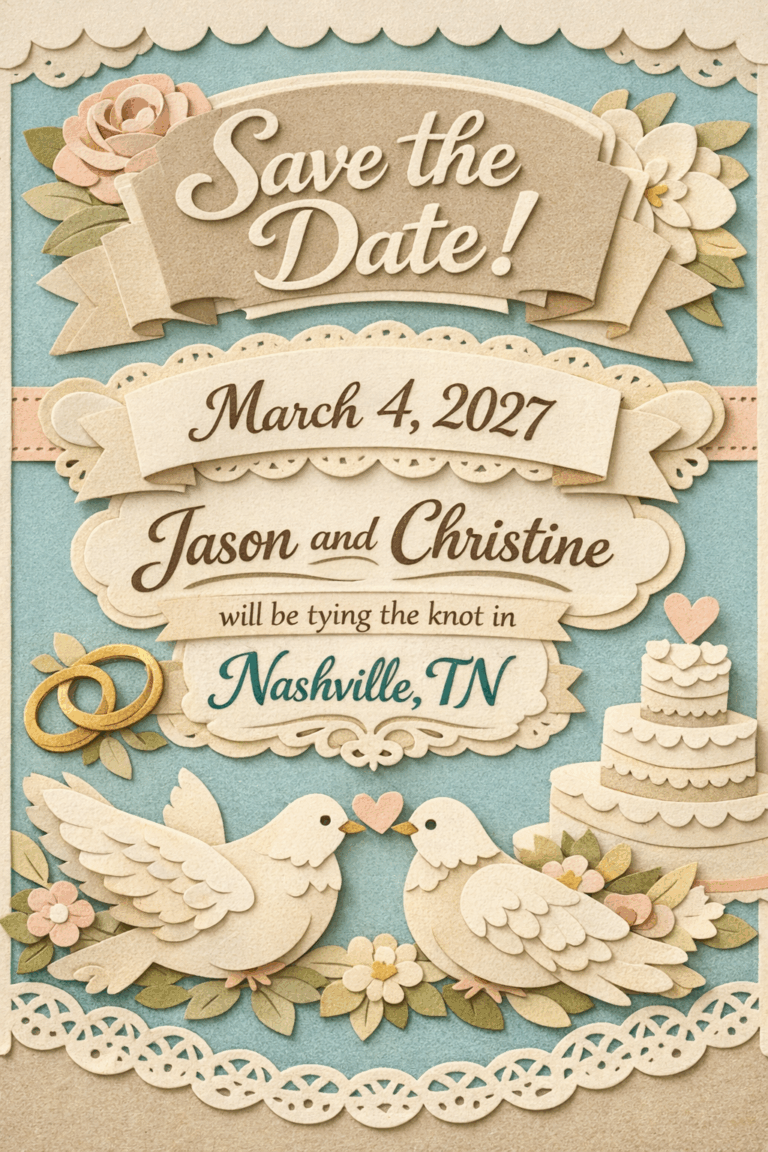 Save the Date Wedding Announcement with paper cutout theme