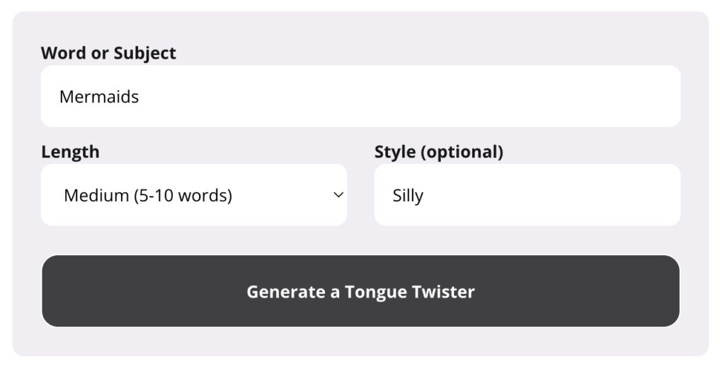 Tongue twister AI tool form