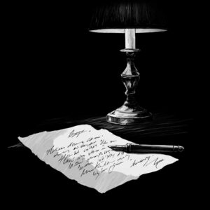 Traditional letter on a desk with pen and lamp