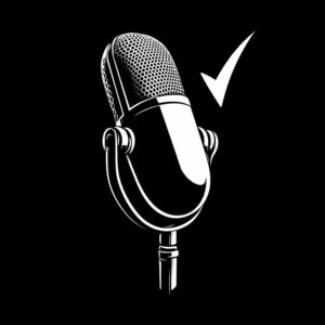 Podcast mic with checkmark icon